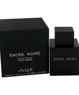 Encre Noire Eau de Toilette for Men by Lalique, sophisticated black fragrance bottle.