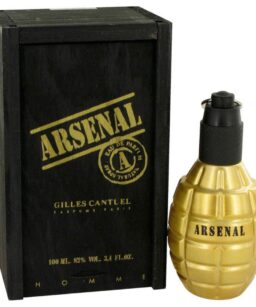 Arsenal Black men's cologne in a grenade-shaped bottle with black and gold design.
