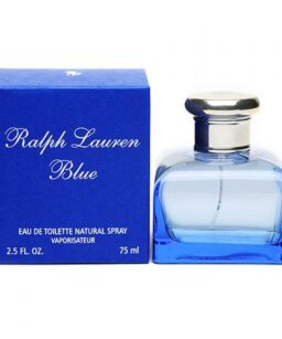 Elegant Ralph Lauren Blue perfume for women with a sleek blue glass bottle and silver cap.