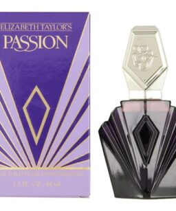 Passion perfume for women by Elizabeth Taylor, elegant purple bottle with geometric design.
