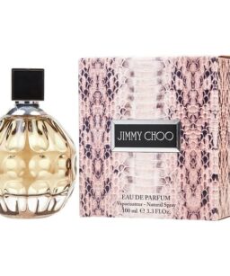Elegant Jimmy Choo perfume bottle with a matching decorative box for women.