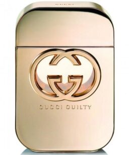 Gucci Guilty perfume for women with gold-toned bottle and logo design.