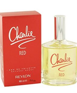Charlie Red perfume for women by Revlon in a clear glass bottle with red packaging.