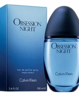 Calvin Klein Obsession Night perfume for women, elegant blue bottle.