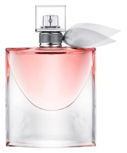 Lancome La Vie Est Belle perfume bottle with ribbon, elegant floral fragrance for women.