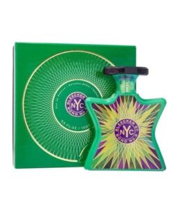 Unisex Bleecker Street fragrance by Bond No.9, vibrant green bottle with colorful starburst design.