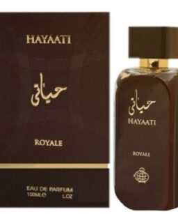 Hayaati Royale unisex perfume bottle and box, luxury fragrance for men and women.