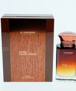 Haramain Oudh Musk cologne for men with rich oud and musk notes, perfect for a sophisticated and mas.