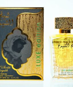 Lattafa Sheikh Al Shuyuk Luxe Edition perfume for women, elegant fragrance in a luxurious bottle.