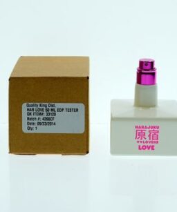 Harajuku Love perfume bottle with pink spray cap for women.