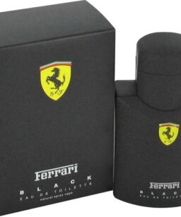 Ferrari Scuderia Black men's cologne in sleek black bottle with Ferrari logo.