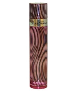 Perfume bottle featuring Paris Hilton branding, elegant design for women.