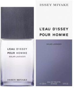 Issey Miyake Solar Lavender men's cologne with sleek bottle and packaging.