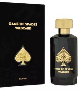 Wildcard perfume bottle with spade symbol, unisex fragrance.