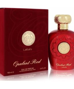 Perfume bottle image for Lattafa Opulent Red, unisex fragrance, elegant red design with gold accents.