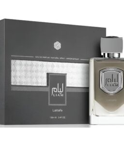 Lattafa Liam Gray unisex perfume bottle with elegant packaging.