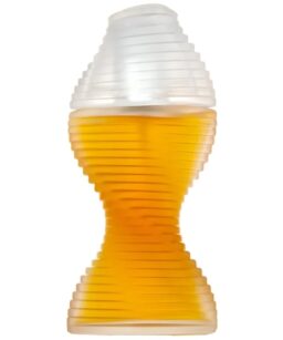 Modern Montana perfume bottle with a unique hourglass shape in white and amber tones.