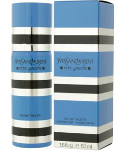 Yves Saint Laurent Rive Gauche perfume bottle and box, floral and fresh fragrance for women.