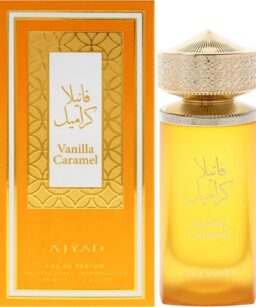 Ajyad Vanilla Caramel perfume bottle with packaging for women.