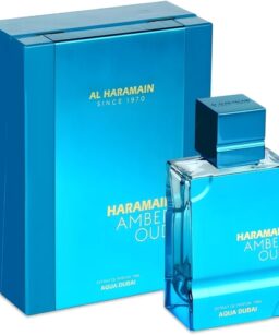 Amber Oud perfume bottle with blue packaging.