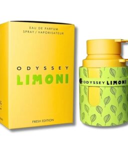 Armaf Odyssey Limoni men's cologne with fresh citrus scent in a green leaf-patterned bottle.