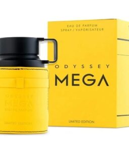 Armaf Odyssey Mega men's fragrance in a yellow bottle with black cap, limited edition.
