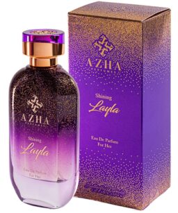Perfume bottle and box for Azha Al Shining Layla fragrance for women.