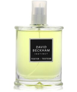 David Beckham Instinct men's cologne in a clear bottle with light yellow liquid.