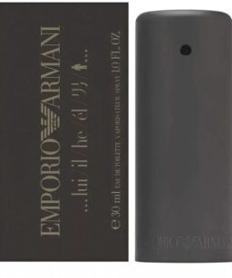 Emporio Armani men's cologne bottle with sleek black design.