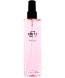 Perfume bottle of Kate Spade Live Colorfully for women, featuring a pink spray mist.
