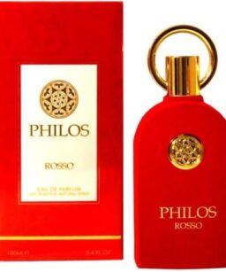 Alhambra Philos Rosso perfume bottle with red and gold design.
