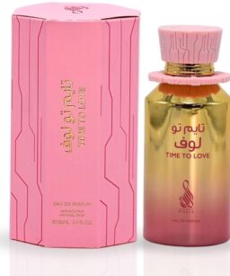 Elegant pink and gold perfume bottle with matching box, perfect for women’s fragrance.