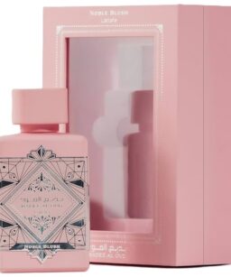 Lattafa Bade'e al Oud Noble Blush perfume bottle with elegant pink packaging.