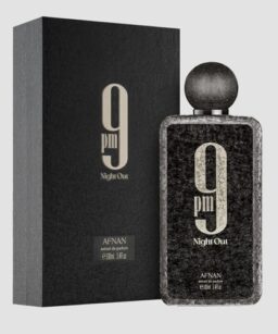 Afnan 9PM Night Out unisex perfume bottle with packaging, suitable for evening wear.