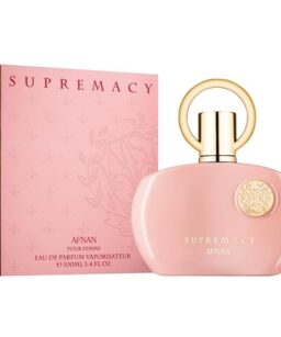 Afnan Supremacy Pink perfume bottle with pink packaging, ideal for women.