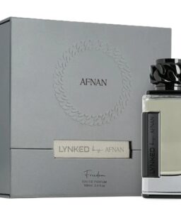 Afnan Lynked Freedom Black Eau de Parfum for Men, stylish black cap, sleek bottle design.